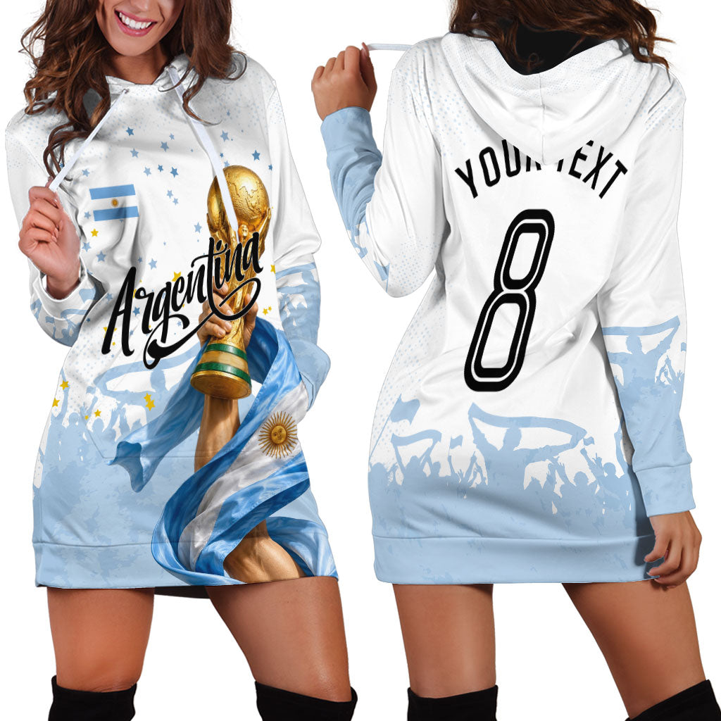 Personalized Argentina Football Hoodie Dress Soccer Trophy Celebration Flag Graphic