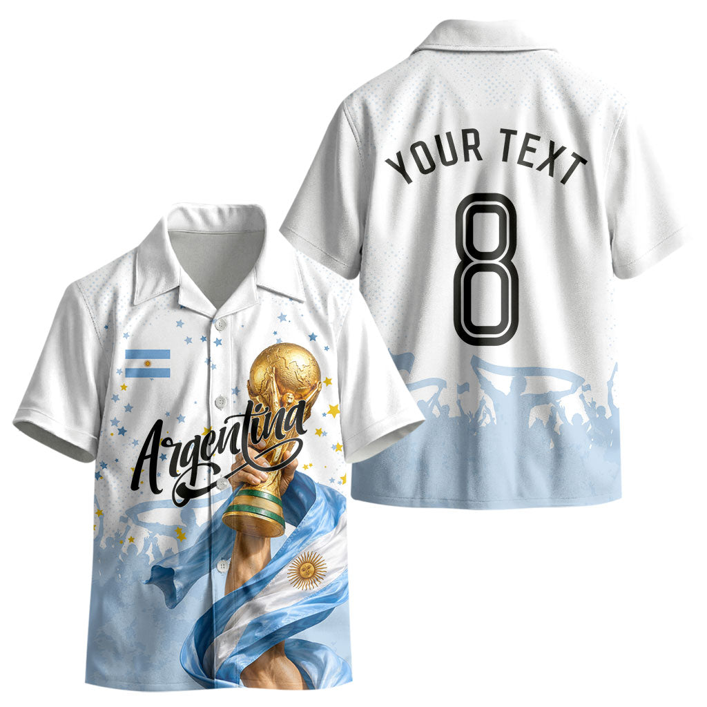 Personalized Argentina Football Kid Hawaiian Shirt Soccer Trophy Celebration Flag Graphic
