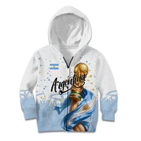 Personalized Argentina Football Kid Hoodie Soccer Trophy Celebration Flag Graphic