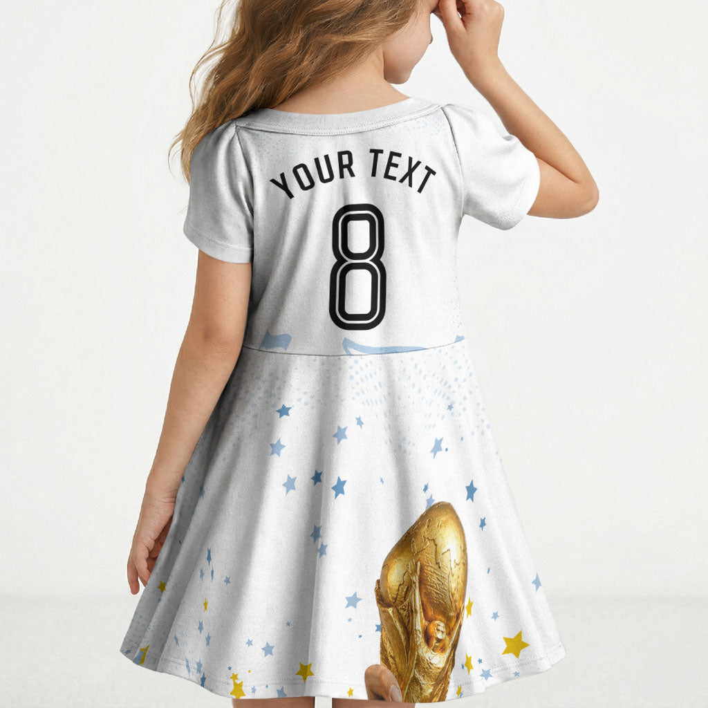 Personalized Argentina Football Kid Short Sleeve Dress Soccer Trophy Celebration Flag Graphic