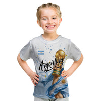 Personalized Argentina Football Kid T Shirt Soccer Trophy Celebration Flag Graphic