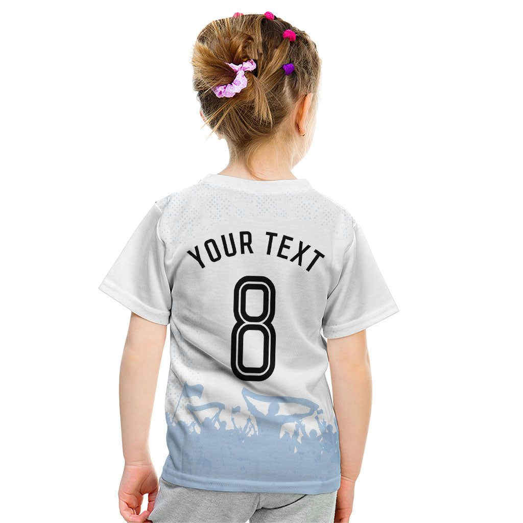 Personalized Argentina Football Kid T Shirt Soccer Trophy Celebration Flag Graphic
