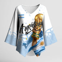 Personalized Argentina Football Kimono Sleeve Blouse Soccer Trophy Celebration Flag Graphic