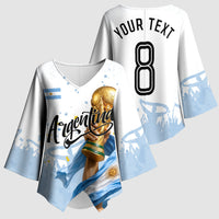 Personalized Argentina Football Kimono Sleeve Blouse Soccer Trophy Celebration Flag Graphic