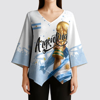 Personalized Argentina Football Kimono Sleeve Blouse Soccer Trophy Celebration Flag Graphic