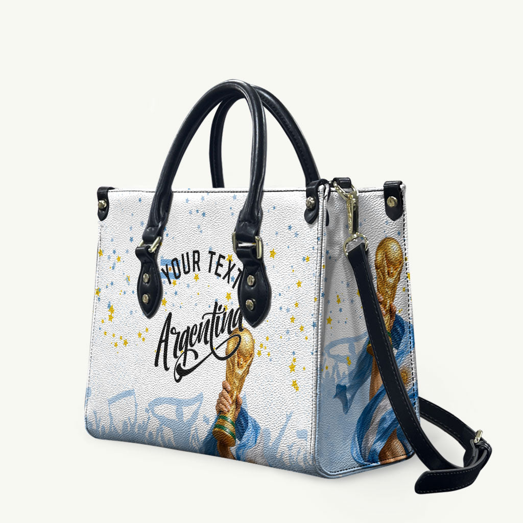 Personalized Argentina Football Leather Bag Soccer Trophy Celebration Flag Graphic