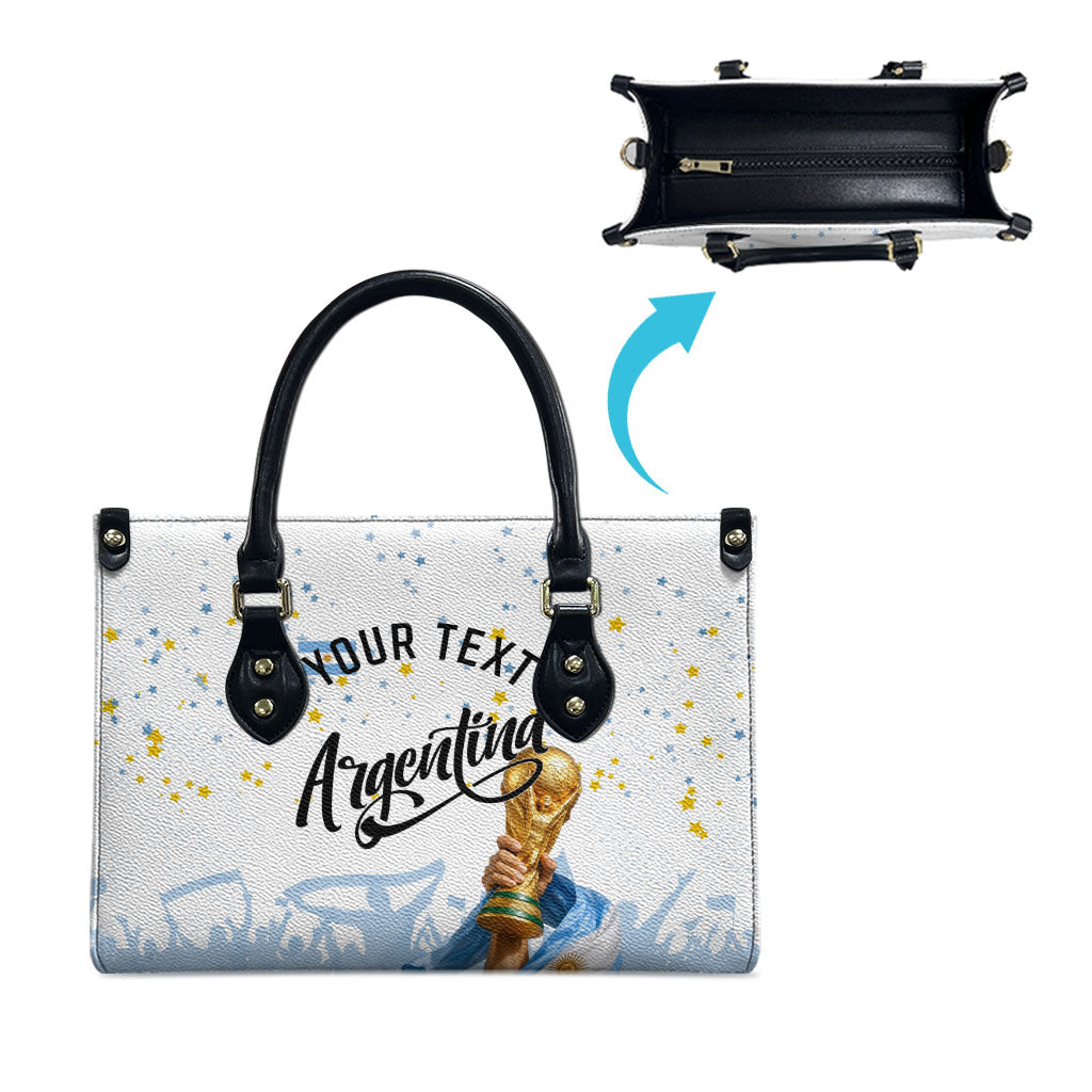 Personalized Argentina Football Leather Bag Soccer Trophy Celebration Flag Graphic