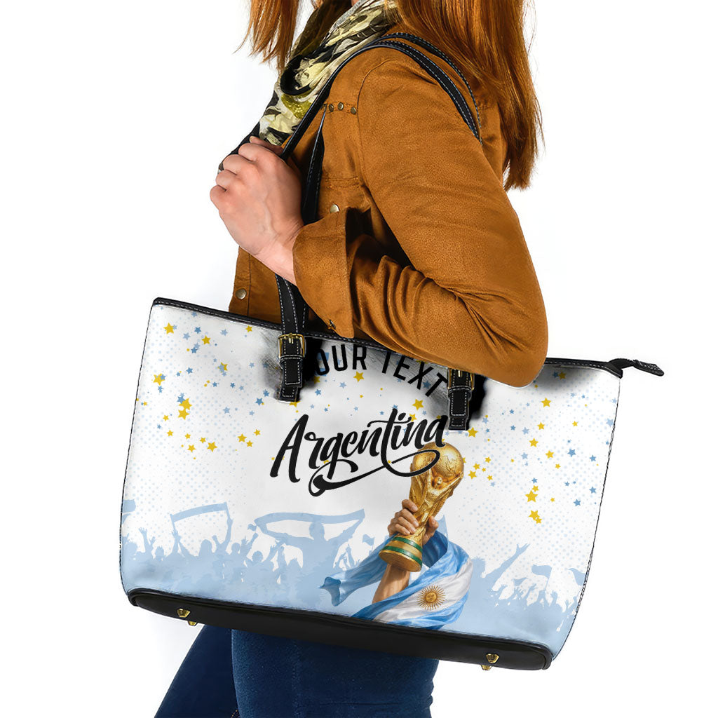 Personalized Argentina Football Leather Tote Bag Soccer Trophy Celebration Flag Graphic