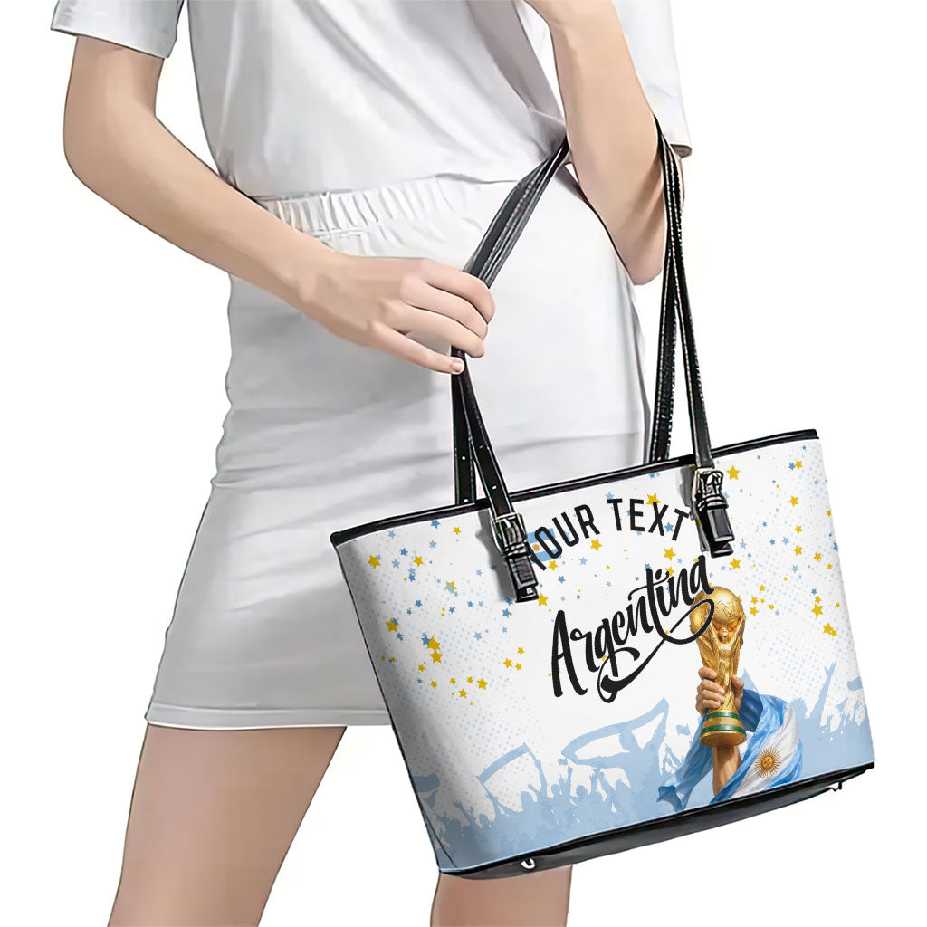 Personalized Argentina Football Leather Tote Bag Soccer Trophy Celebration Flag Graphic