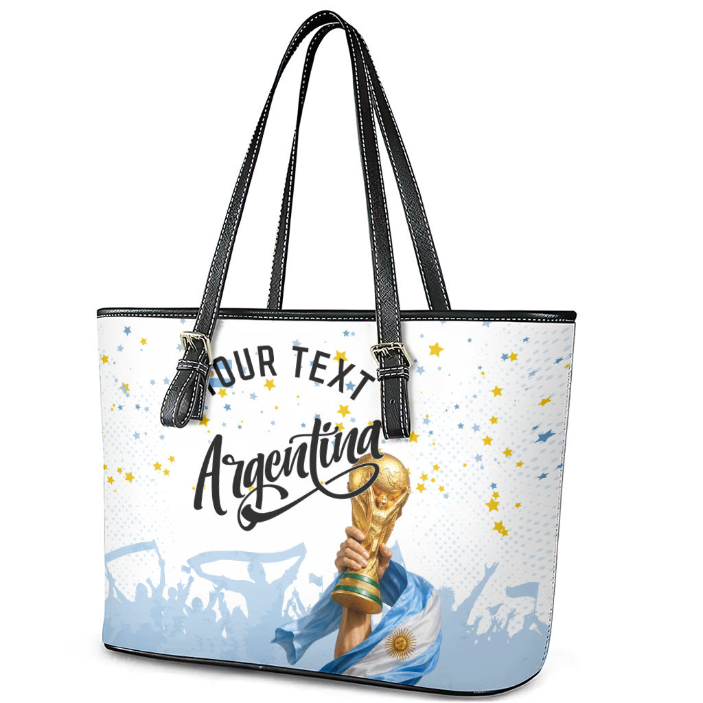 Personalized Argentina Football Leather Tote Bag Soccer Trophy Celebration Flag Graphic