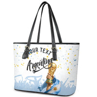 Personalized Argentina Football Leather Tote Bag Soccer Trophy Celebration Flag Graphic