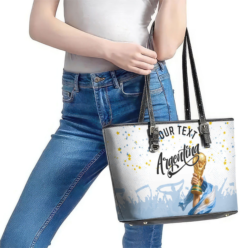 Personalized Argentina Football Leather Tote Bag Soccer Trophy Celebration Flag Graphic