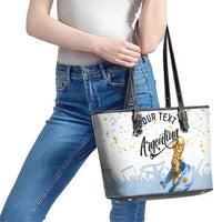 Personalized Argentina Football Leather Tote Bag Soccer Trophy Celebration Flag Graphic