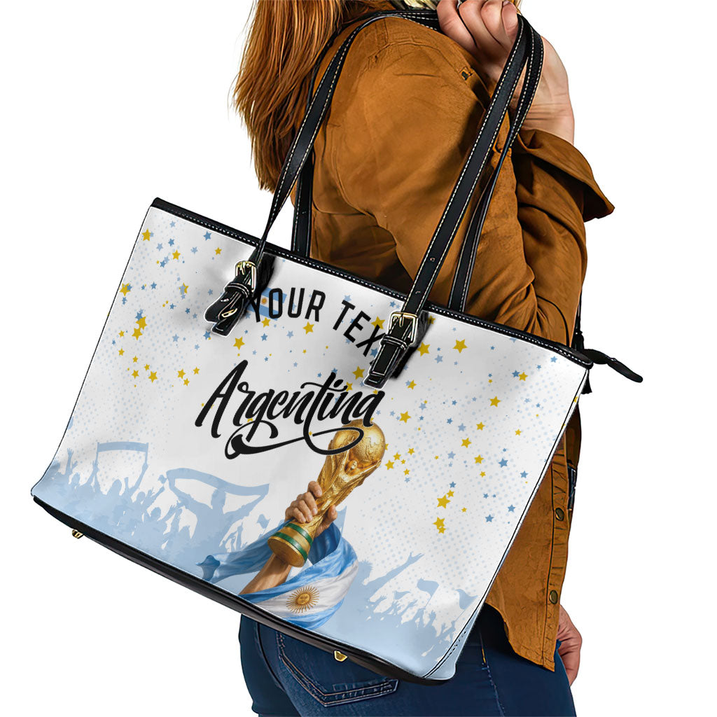 Personalized Argentina Football Leather Tote Bag Soccer Trophy Celebration Flag Graphic