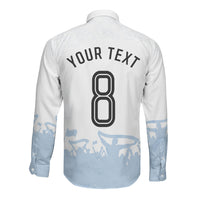 Personalized Argentina Football Long Sleeve Button Shirt Soccer Trophy Celebration Flag Graphic