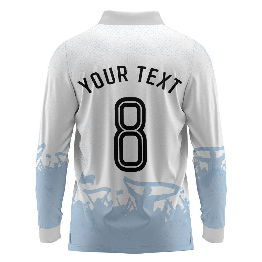 Personalized Argentina Football Long Sleeve Polo Shirt Soccer Trophy Celebration Flag Graphic
