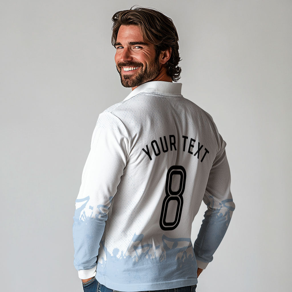 Personalized Argentina Football Long Sleeve Polo Shirt Soccer Trophy Celebration Flag Graphic