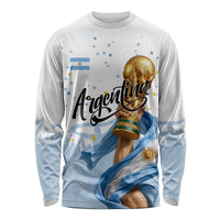 Personalized Argentina Football Long Sleeve Shirt Soccer Trophy Celebration Flag Graphic