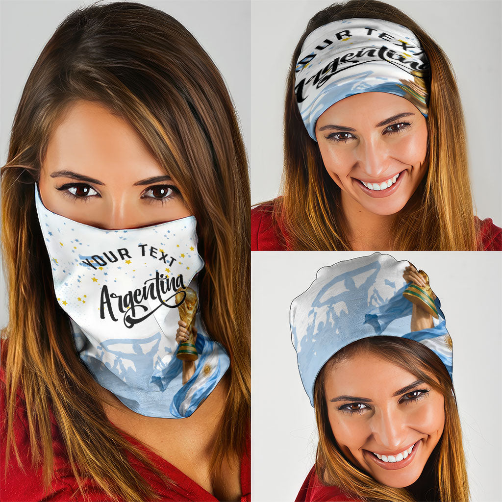 Personalized Argentina Football Neck Gaiter Soccer Trophy Celebration Flag Graphic