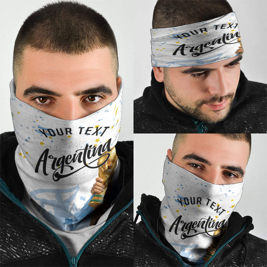 Personalized Argentina Football Neck Gaiter Soccer Trophy Celebration Flag Graphic