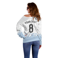 Personalized Argentina Football Off Shoulder Sweater Soccer Trophy Celebration Flag Graphic