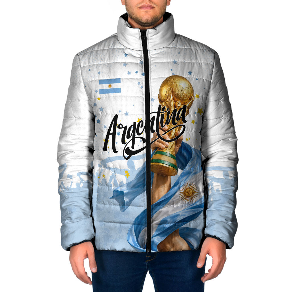 Personalized Argentina Football Padded Jacket Soccer Trophy Celebration Flag Graphic