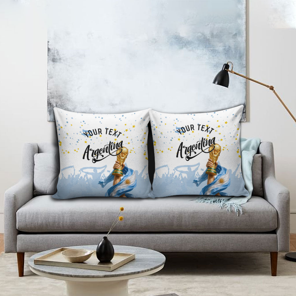 Personalized Argentina Football Pillow Cover Soccer Trophy Celebration Flag Graphic