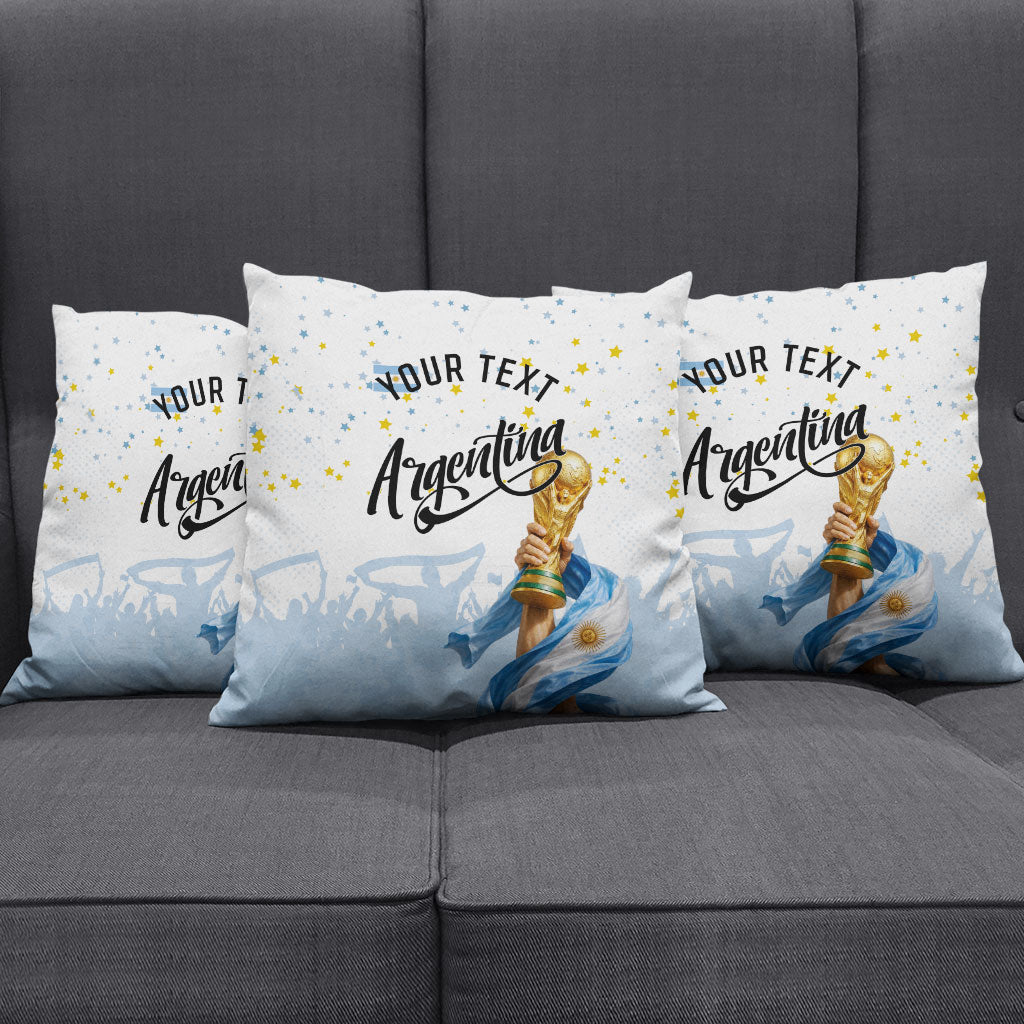 Personalized Argentina Football Pillow Cover Soccer Trophy Celebration Flag Graphic