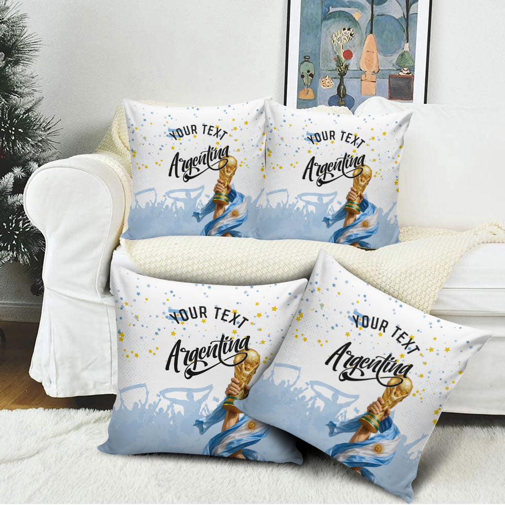 Personalized Argentina Football Pillow Cover Soccer Trophy Celebration Flag Graphic