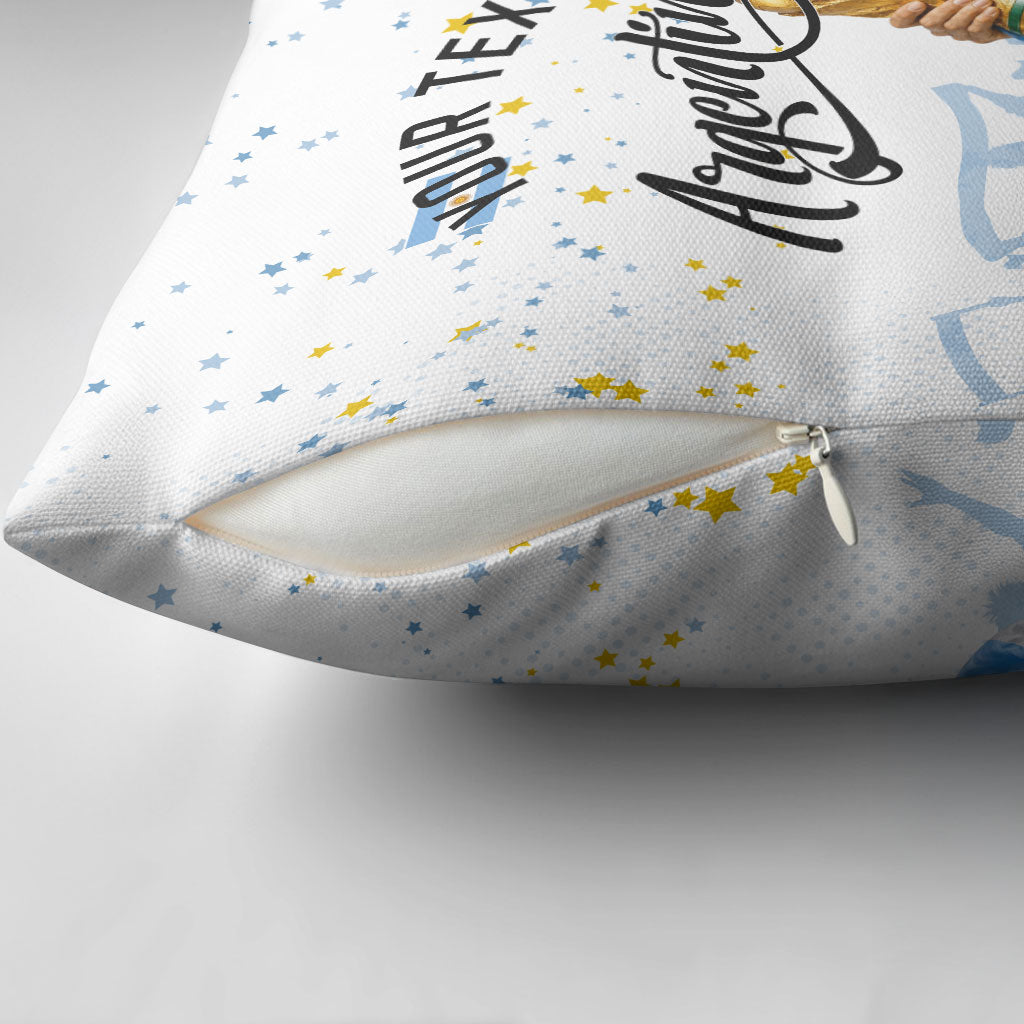 Personalized Argentina Football Pillow Cover Soccer Trophy Celebration Flag Graphic