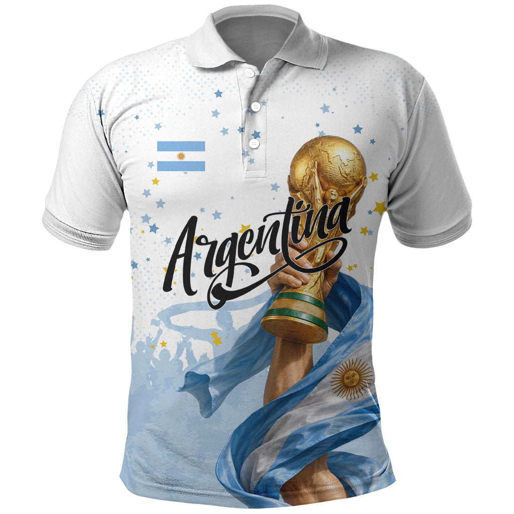 Personalized Argentina Football Polo Shirt Soccer Trophy Celebration Flag Graphic