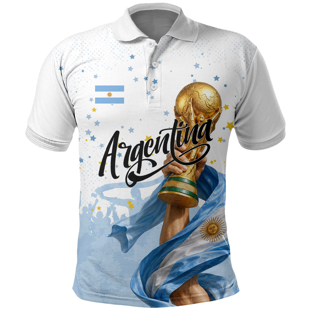 Personalized Argentina Football Polo Shirt Soccer Trophy Celebration Flag Graphic TS04