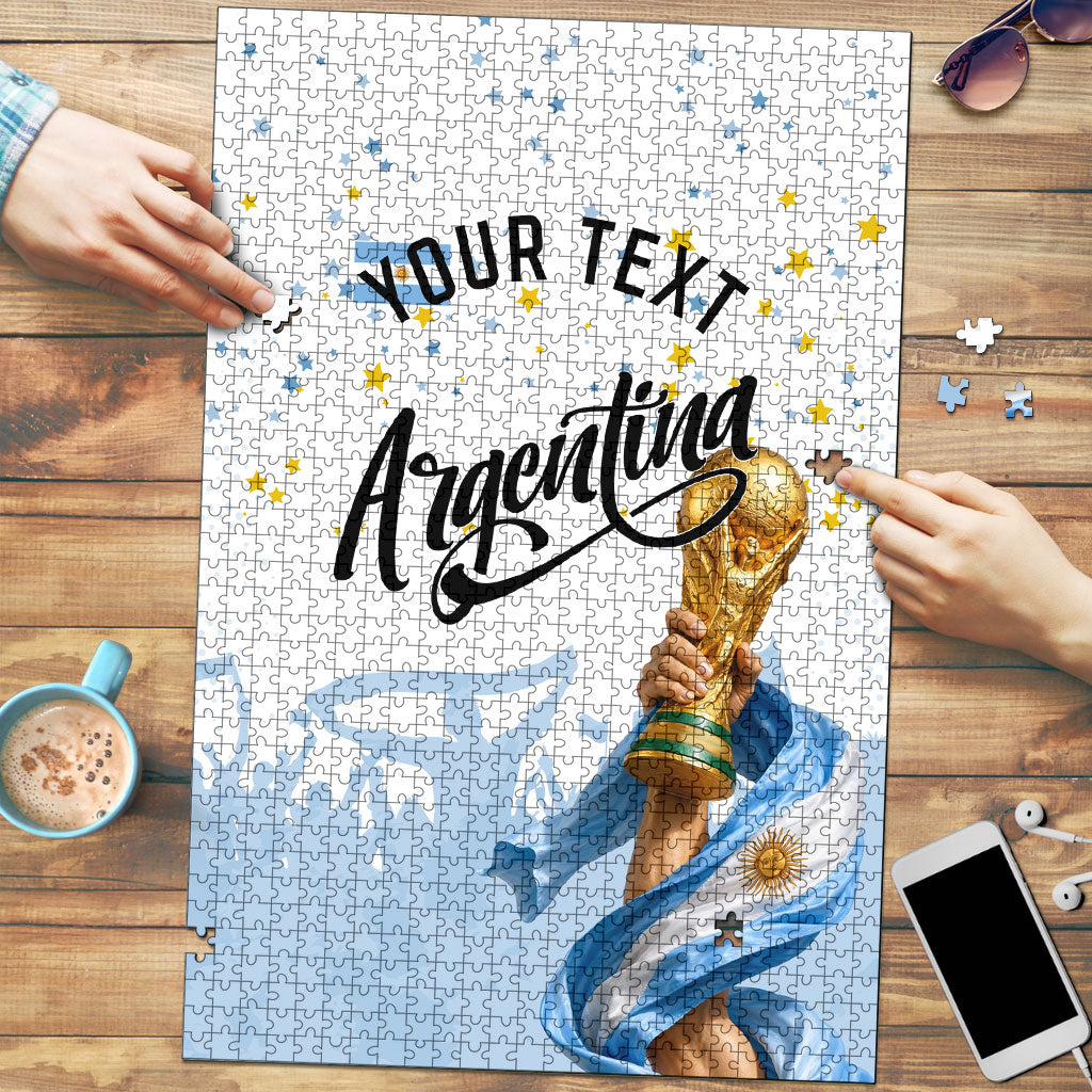Personalized Argentina Football Puzzle Soccer Trophy Celebration Flag Graphic