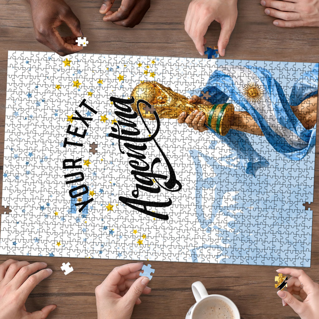 Personalized Argentina Football Puzzle Soccer Trophy Celebration Flag Graphic