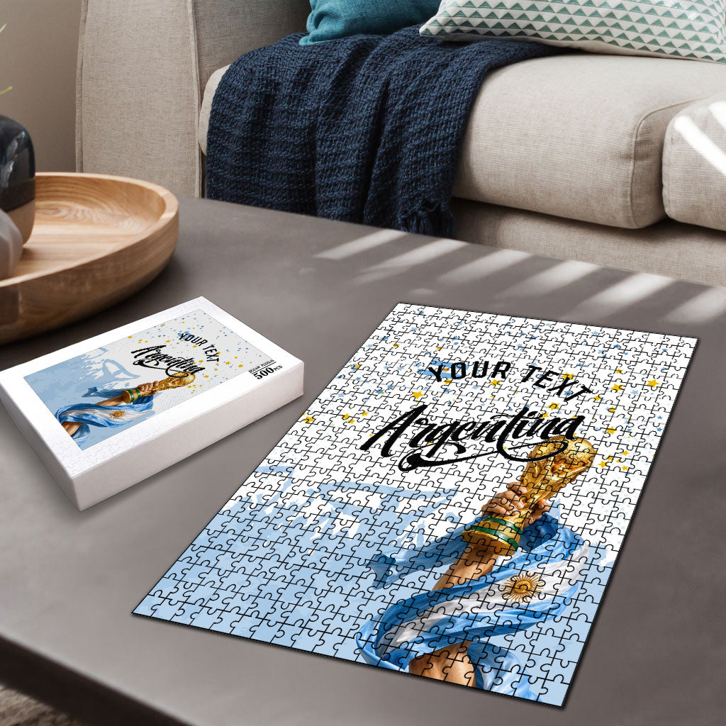 Personalized Argentina Football Puzzle Soccer Trophy Celebration Flag Graphic