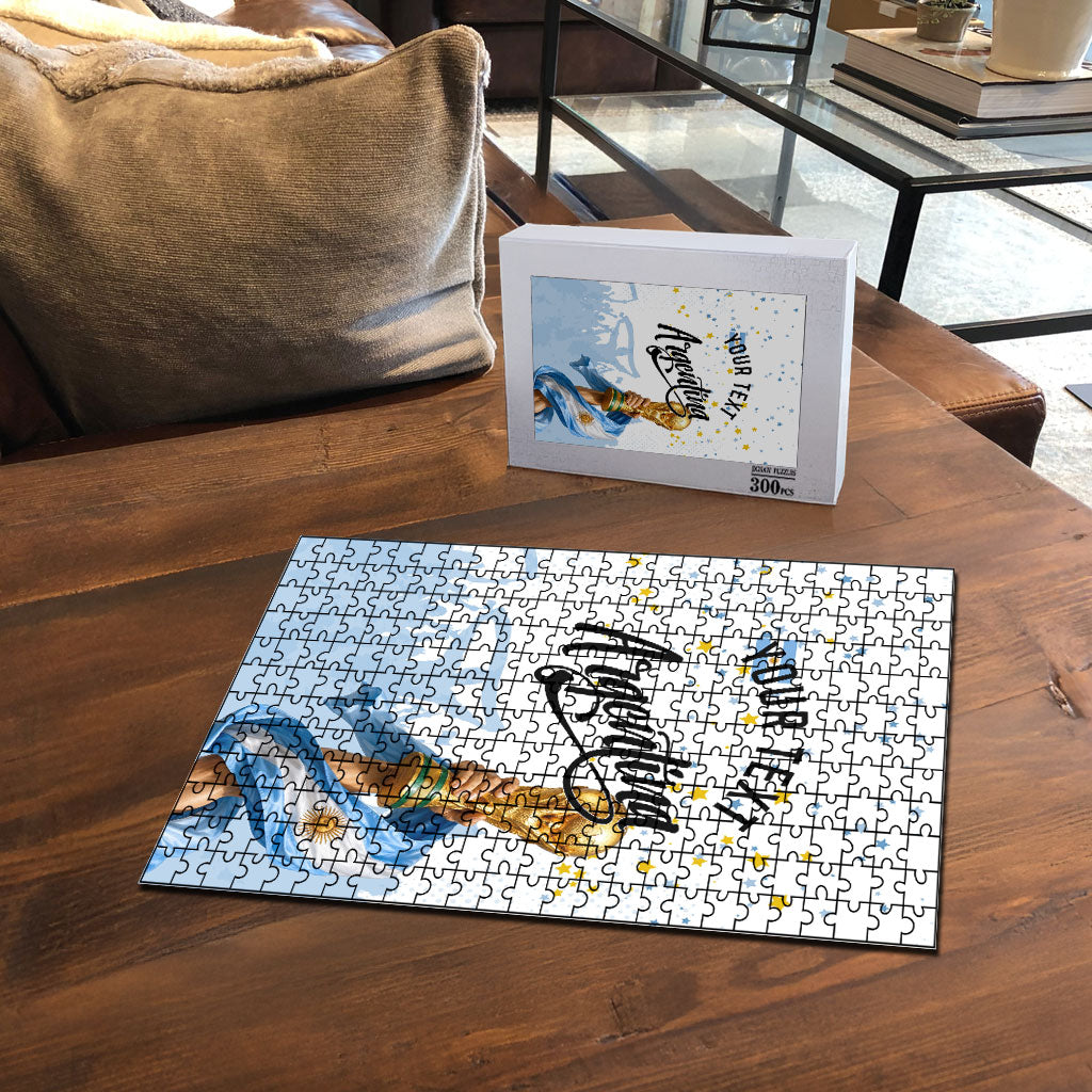 Personalized Argentina Football Puzzle Soccer Trophy Celebration Flag Graphic