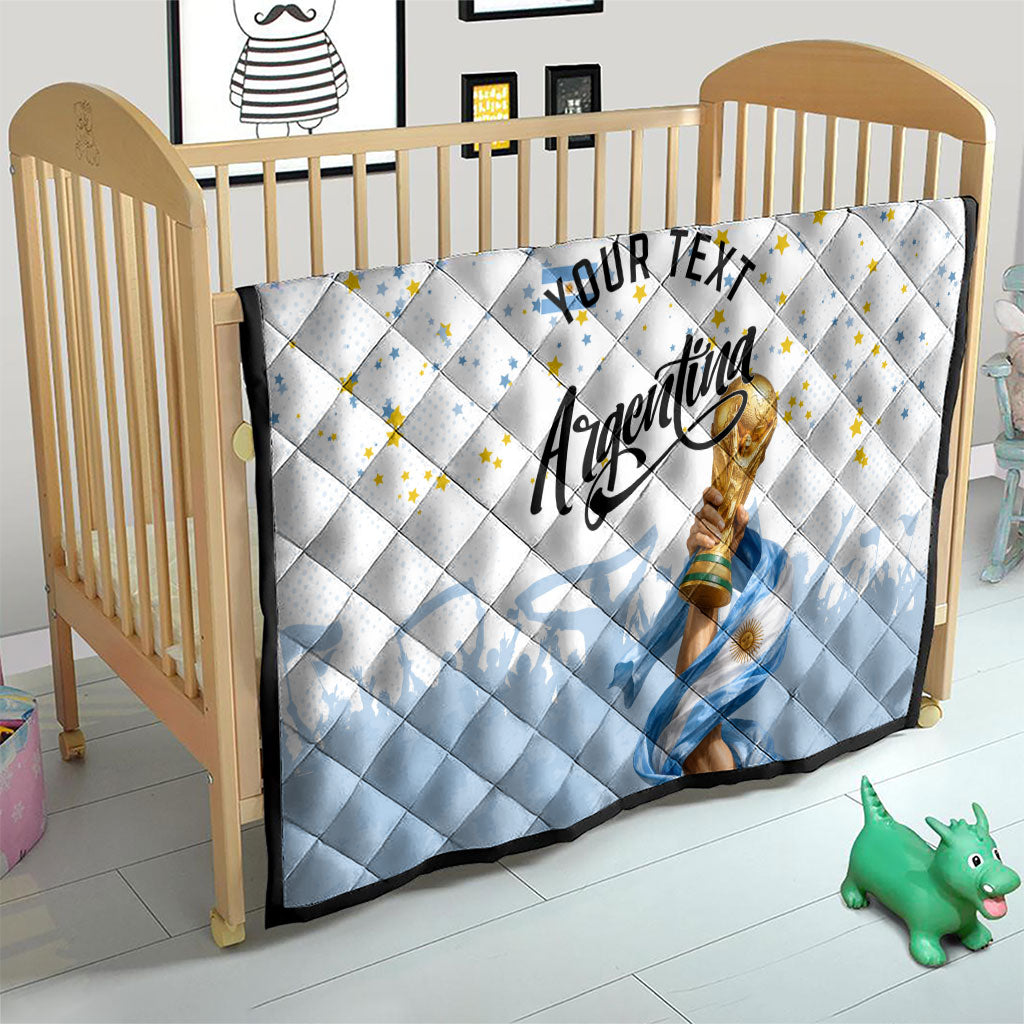 Personalized Argentina Football Quilt Soccer Trophy Celebration Flag Graphic