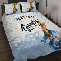 Personalized Argentina Football Quilt Bed Set Soccer Trophy Celebration Flag Graphic