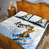 Personalized Argentina Football Quilt Bed Set Soccer Trophy Celebration Flag Graphic
