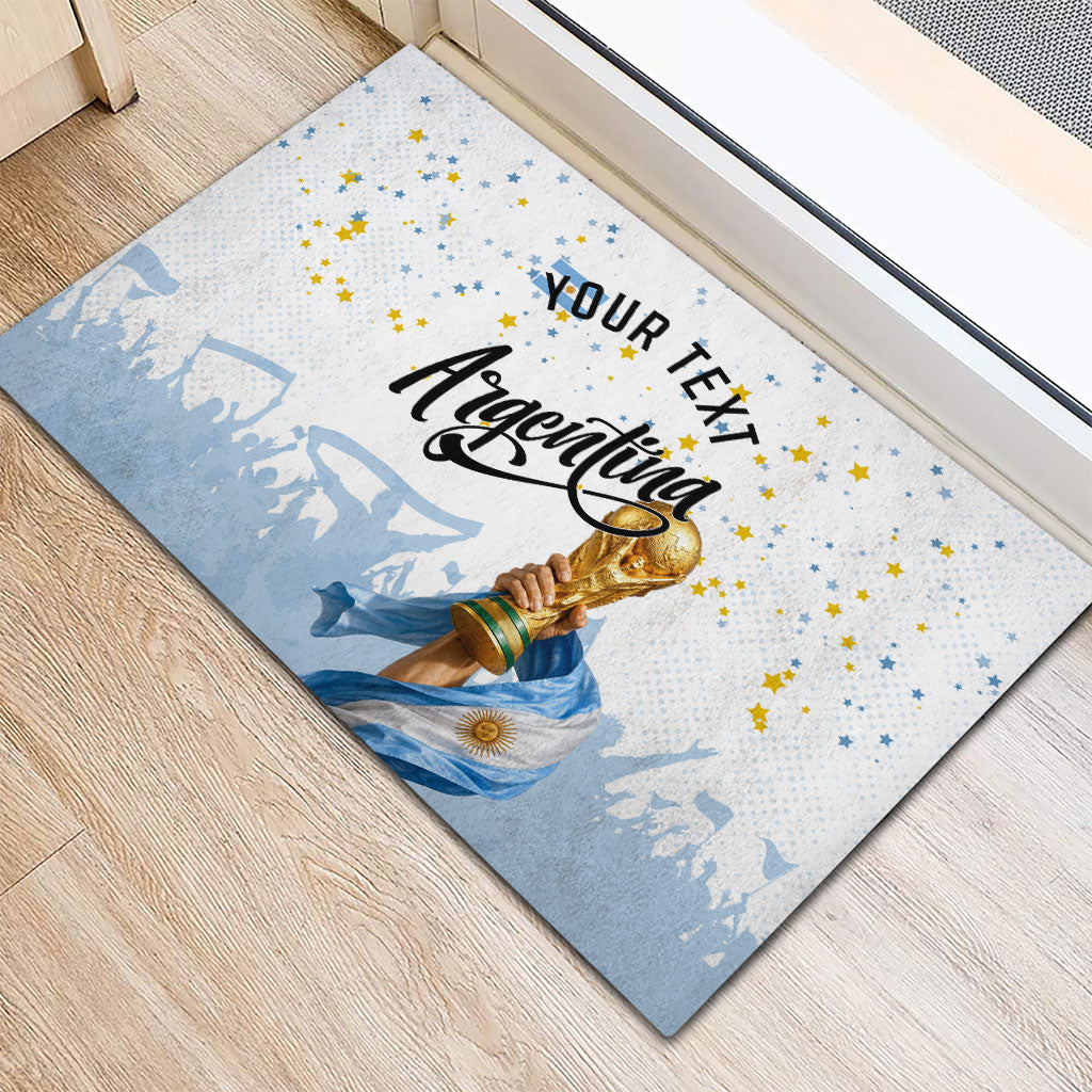 Personalized Argentina Football Rubber Doormat Soccer Trophy Celebration Flag Graphic