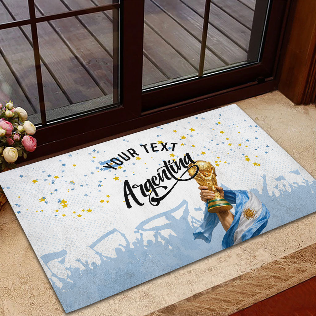 Personalized Argentina Football Rubber Doormat Soccer Trophy Celebration Flag Graphic