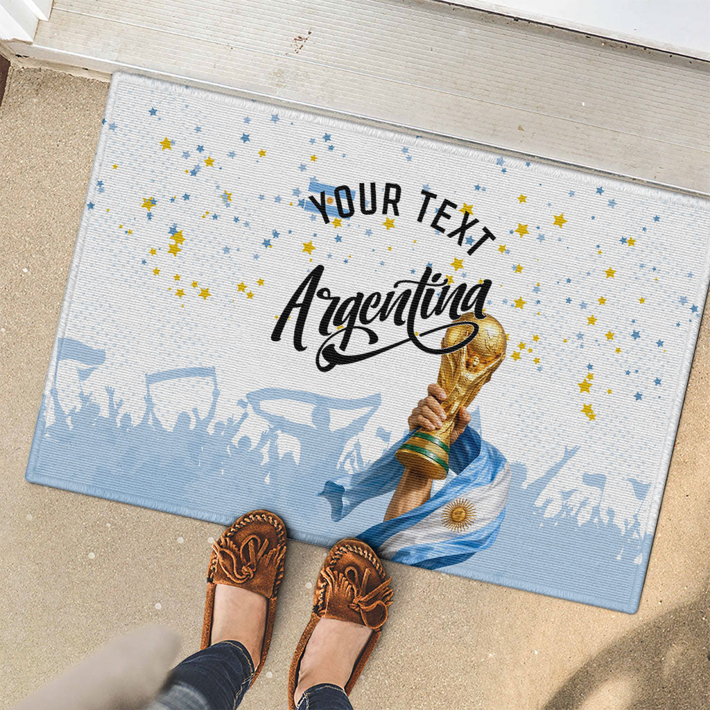 Personalized Argentina Football Rubber Doormat Soccer Trophy Celebration Flag Graphic