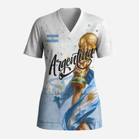Personalized Argentina Football Scrub Top Soccer Trophy Celebration Flag Graphic