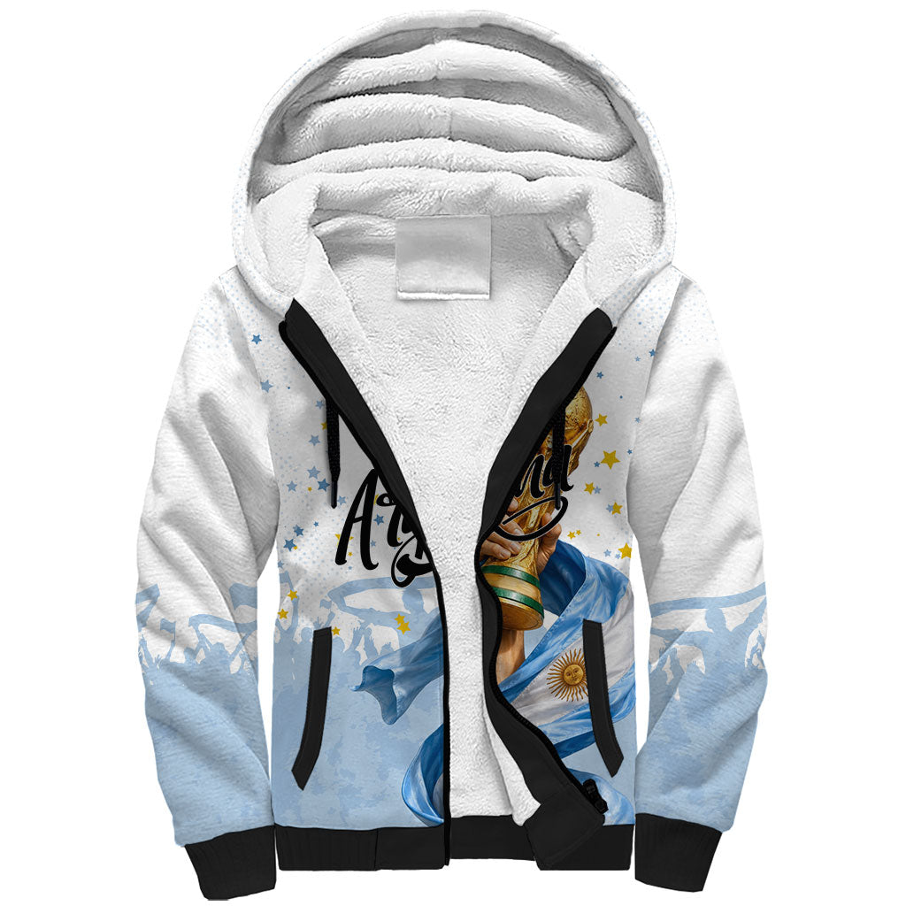 Personalized Argentina Football Sherpa Hoodie Soccer Trophy Celebration Flag Graphic