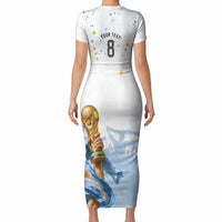 Personalized Argentina Football Short Sleeve Bodycon Dress Soccer Trophy Celebration Flag Graphic