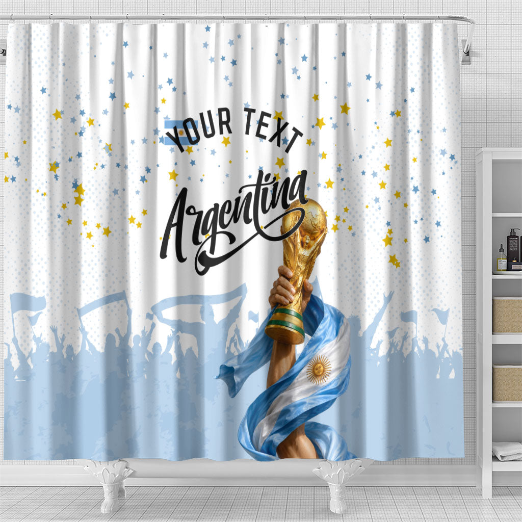 Personalized Argentina Football Shower Curtain Soccer Trophy Celebration Flag Graphic