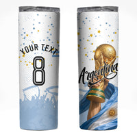 Personalized Argentina Football Skinny Tumbler Soccer Trophy Celebration Flag Graphic
