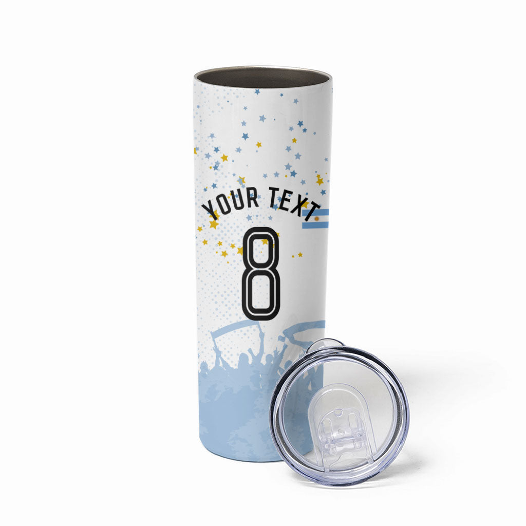 Personalized Argentina Football Skinny Tumbler Soccer Trophy Celebration Flag Graphic