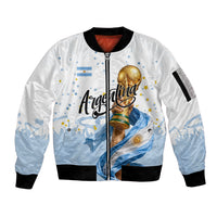 Personalized Argentina Football Sleeve Zip Bomber Jacket Soccer Trophy Celebration Flag Graphic