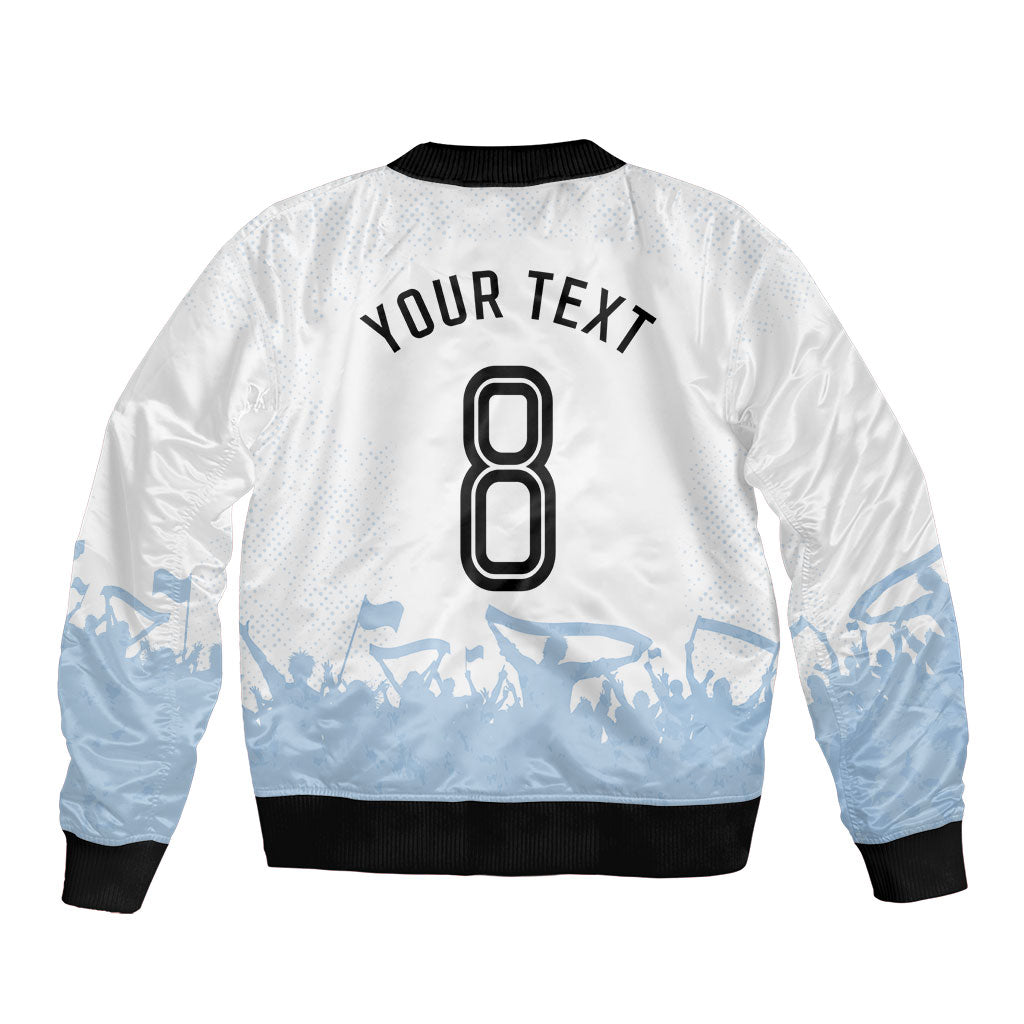 Personalized Argentina Football Sleeve Zip Bomber Jacket Soccer Trophy Celebration Flag Graphic